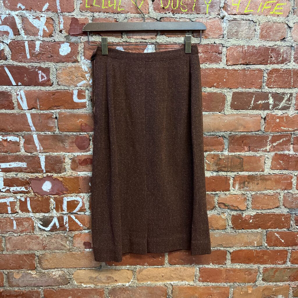 Vintage Hand Made Wool Midi Skirt Brown Size XS