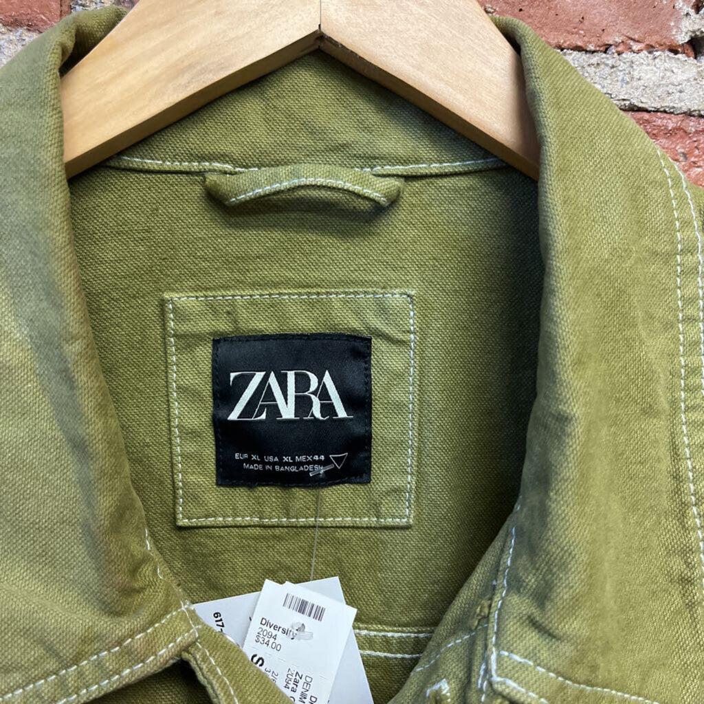 Zara Camo Green Denim Jacket XL