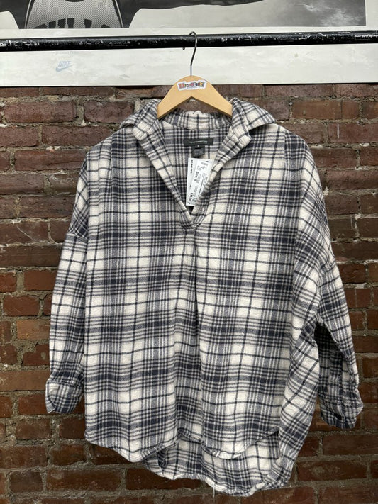 French Connection Plaid Quarter button Cream Grey Size S