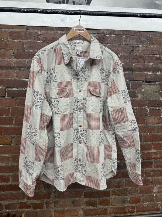 J Crew patchwork Button Down Cream Size XL