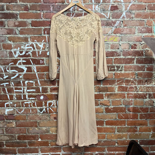 Vintage 1940s/50s Lace Detail Midi dress BEige Size S