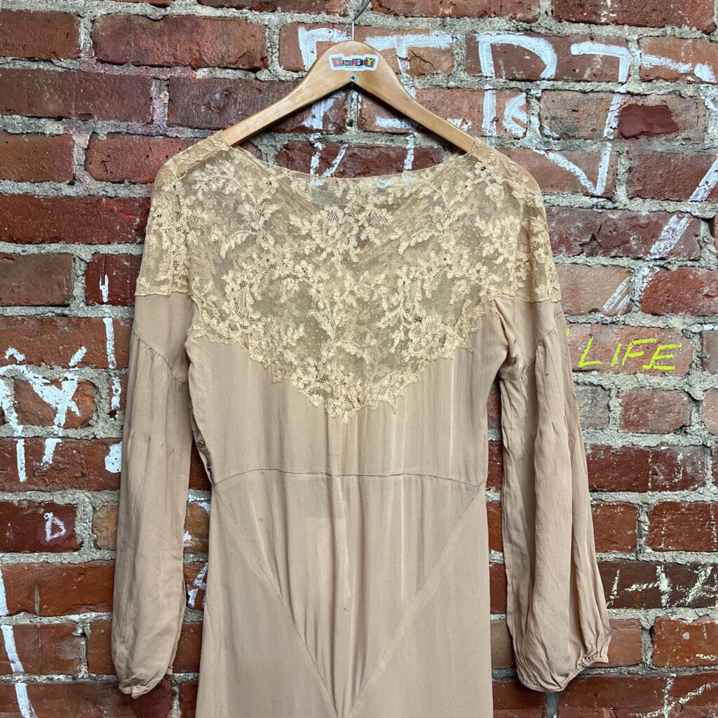 Vintage 1940s/50s Lace Detail Midi dress BEige Size S