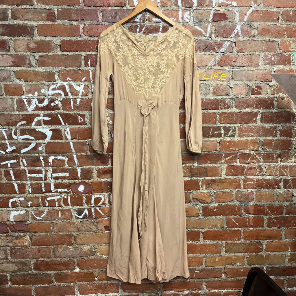 Vintage 1940s/50s Lace Detail Midi dress BEige Size S