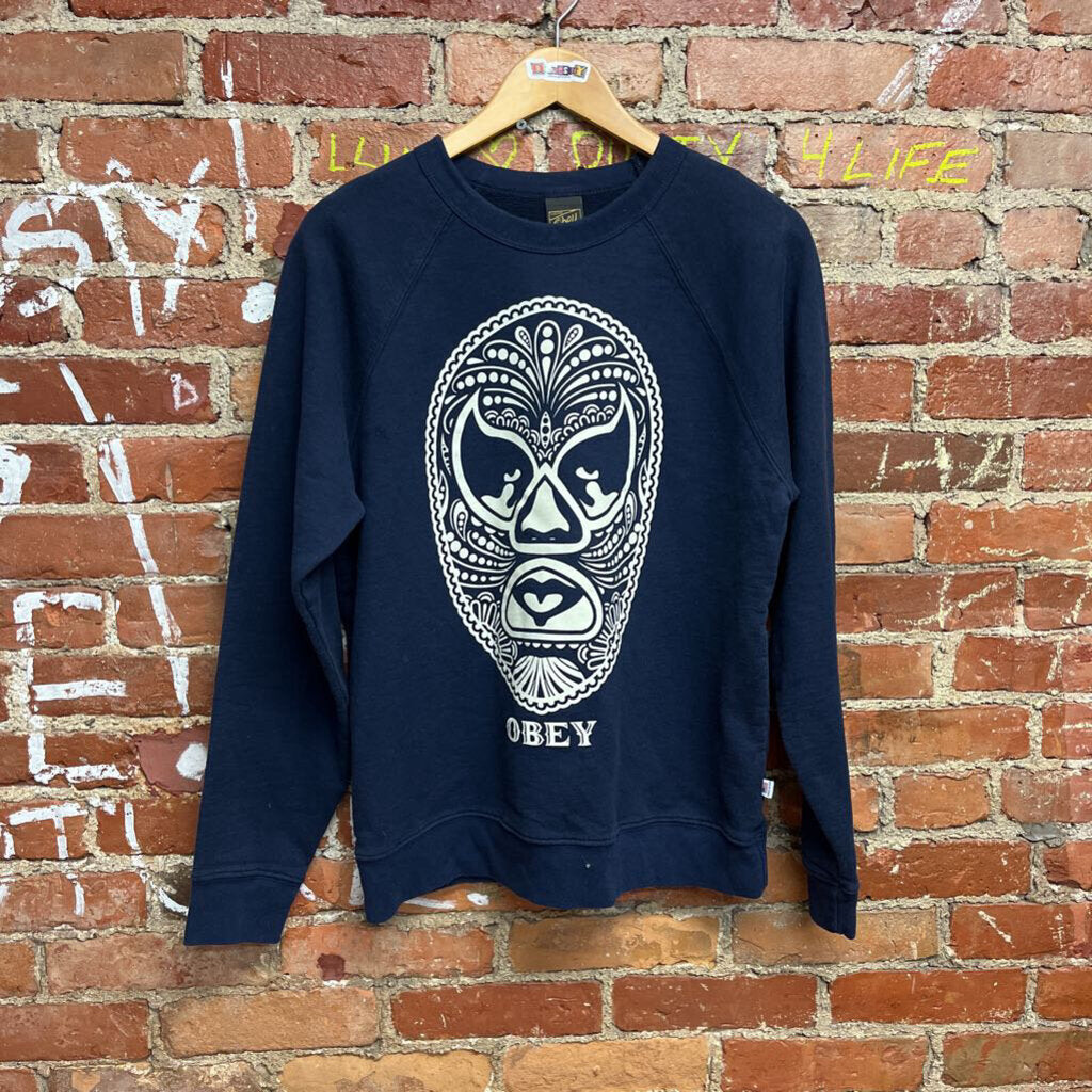 Obey Graphic Crewneck Navy Medium