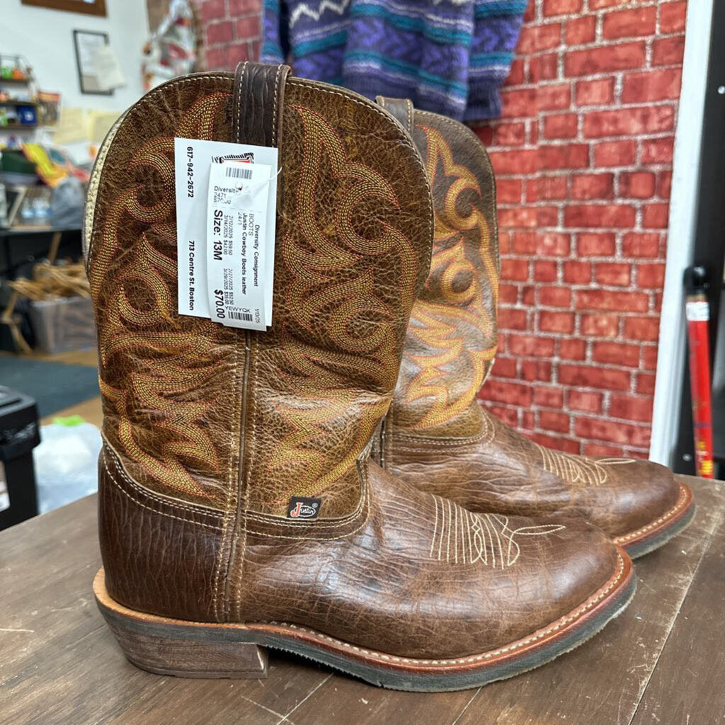 Justin Cowboy Boots leather brown Size 13M