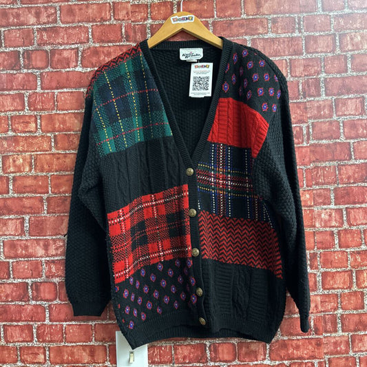 Vintage Katie brooke Plaid Knit Cardigan Black Size M