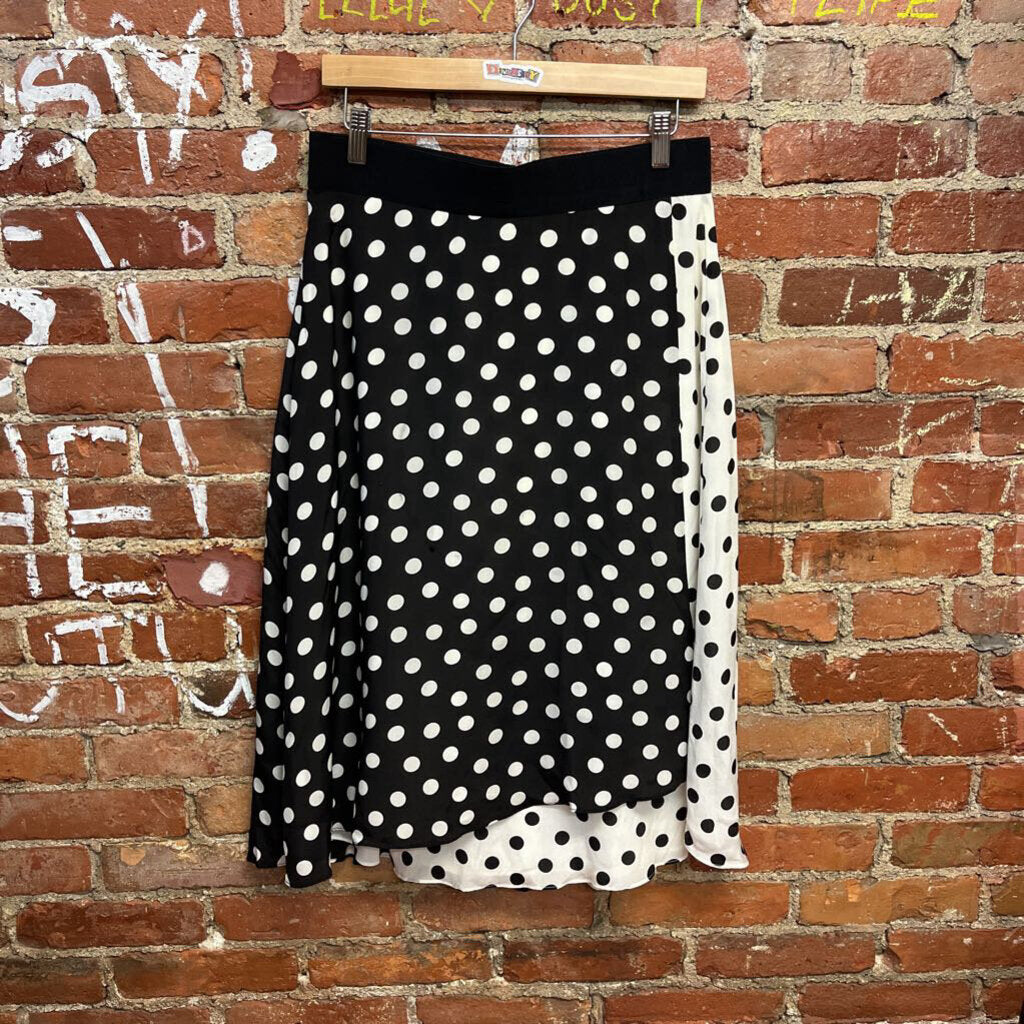 Alice and Olivia Silk Polka Dot midi Skirt Black White Size 8