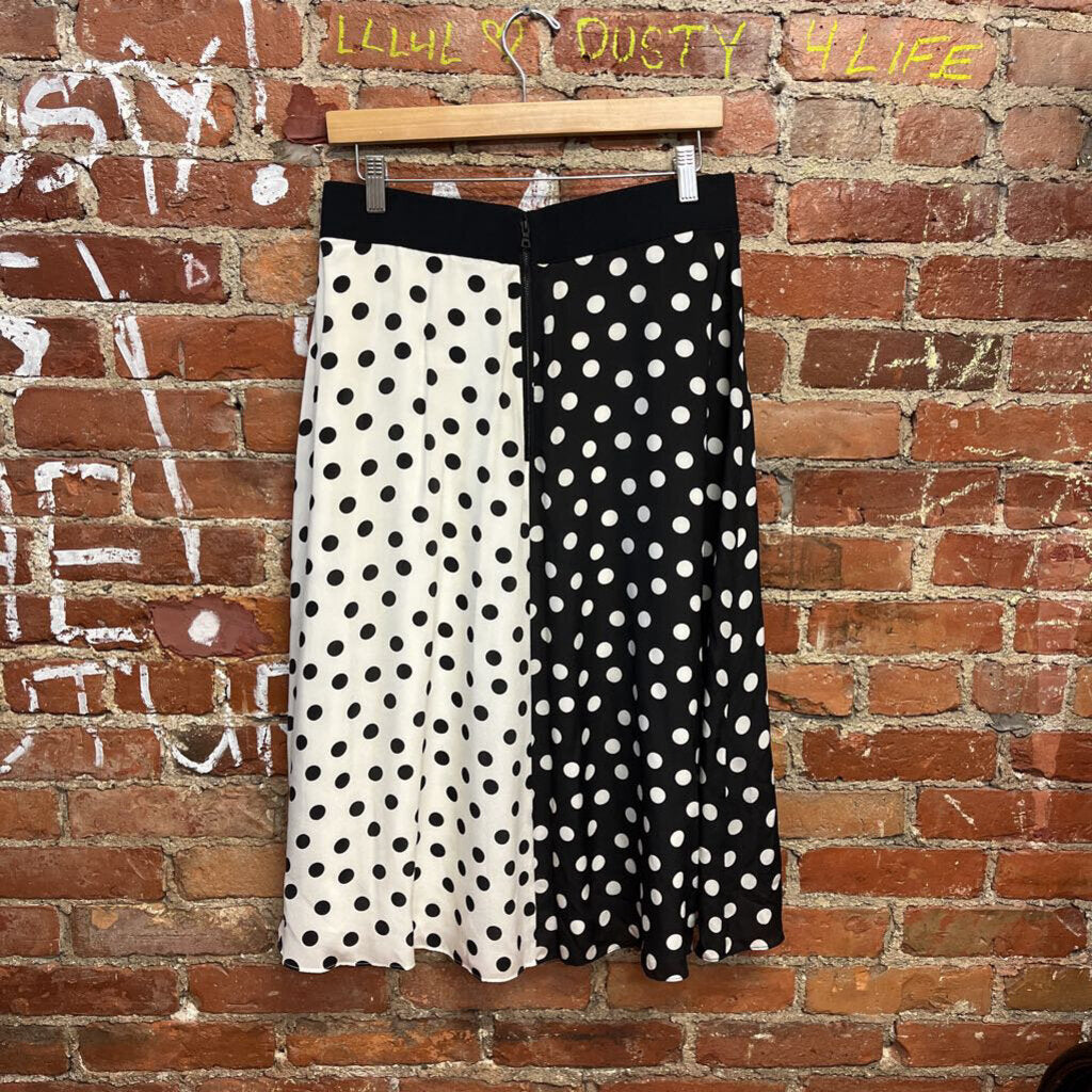 Alice and Olivia Silk Polka Dot midi Skirt Black White Size 8