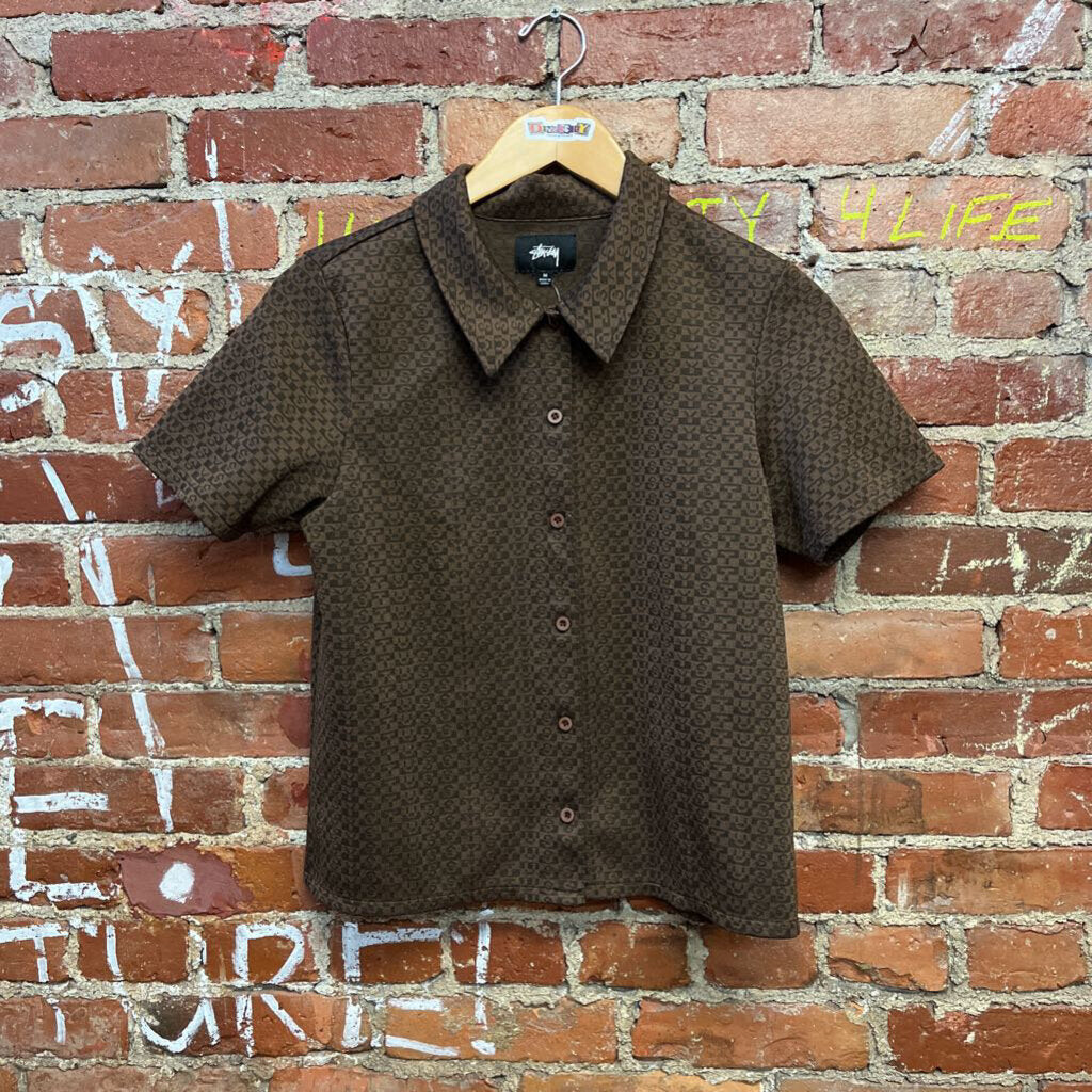 Stussy Knit Button Down Short Sleeve Brown Size M