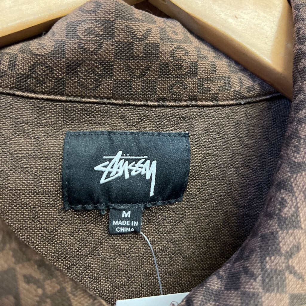 Stussy Knit Button Down Short Sleeve Brown Size M