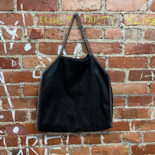 Faux Suede and Chain Detail Bag Black