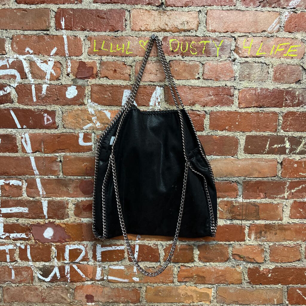 Faux Suede and Chain Detail Bag Black