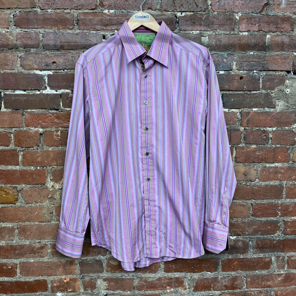 Robert Graham Striped Button Down Purple Size L