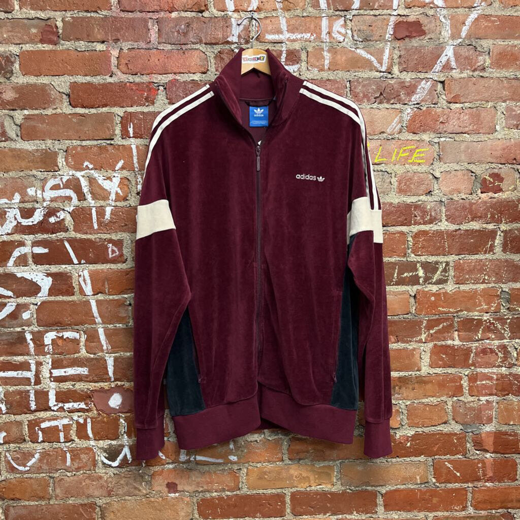 Adidas velour track Jacket maroon Size L