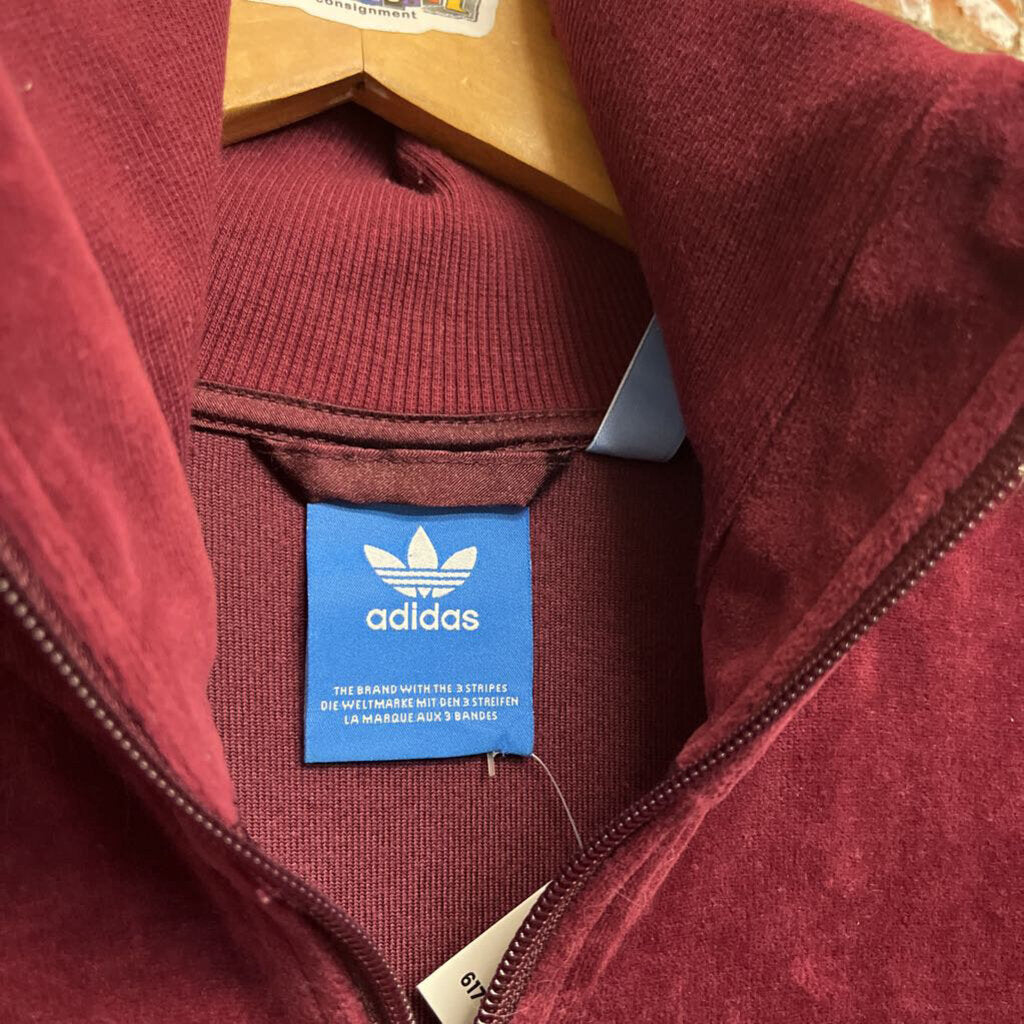 Adidas velour track Jacket maroon Size L