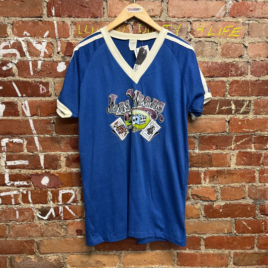 Vintage 80s Las vegas iron On tee blue Size XL