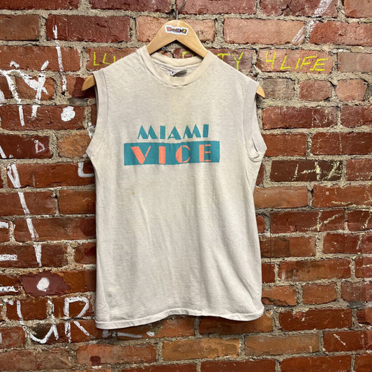 Vintage 80s Miami Vice Cutoff Tee White Size L