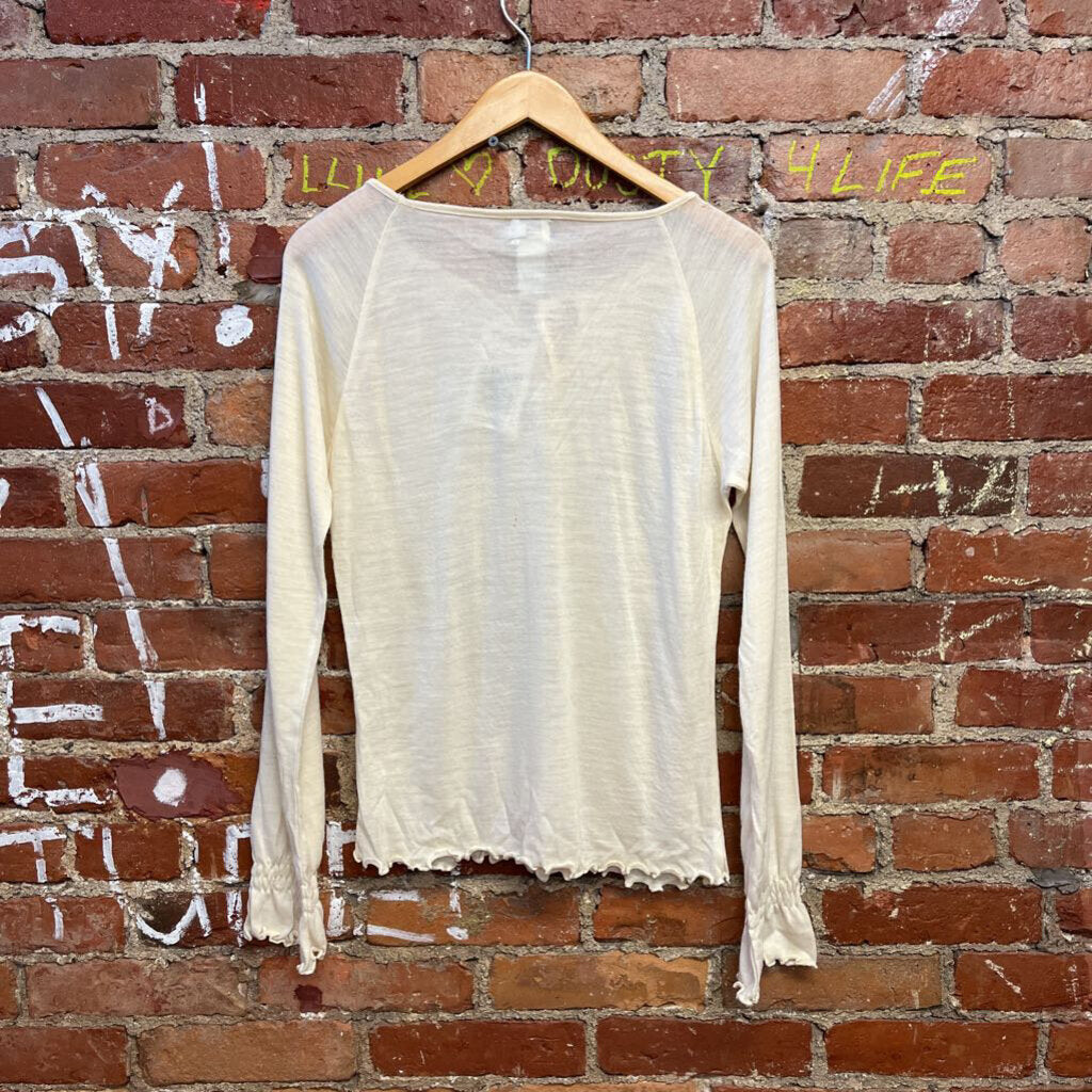 Calvin Klein Sheer Long Sleeve Top Cream size M