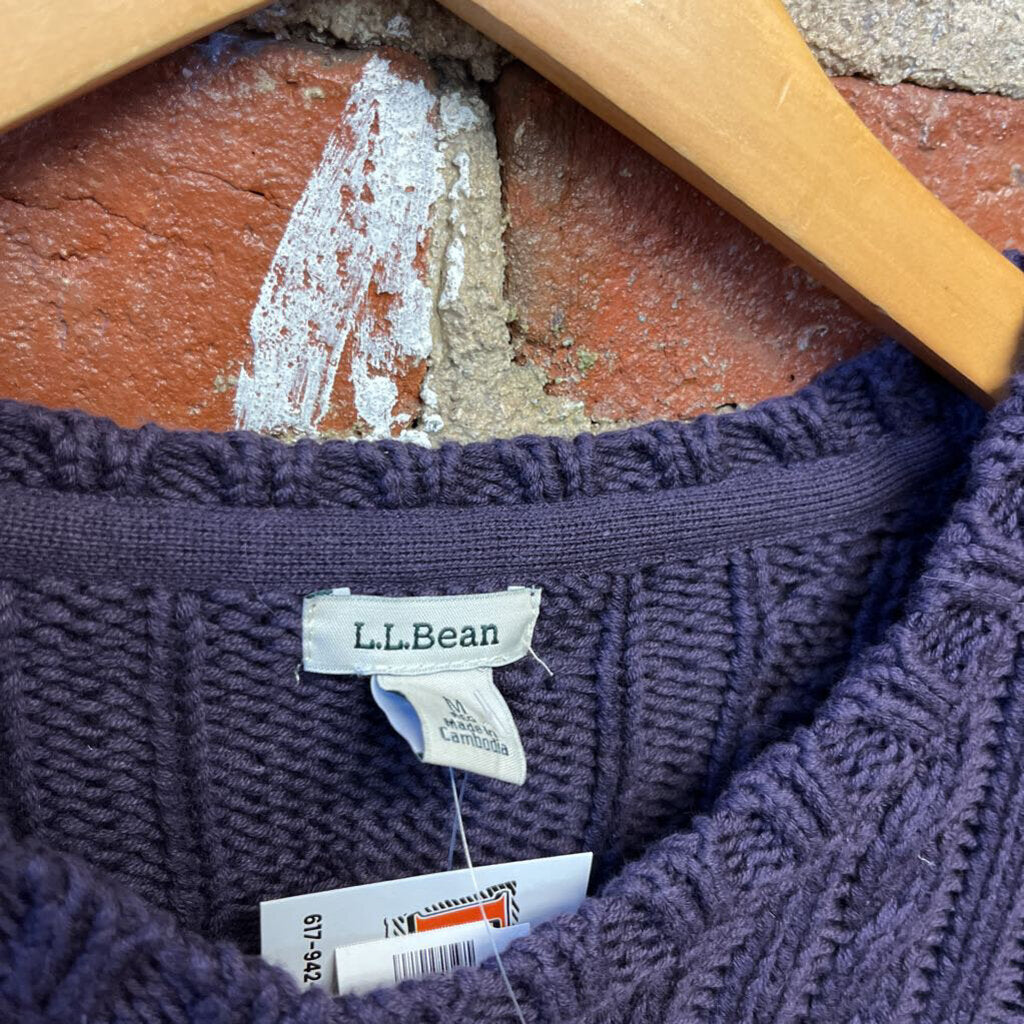 NWT LL Bean Purple Cable Knit Sweater Size M