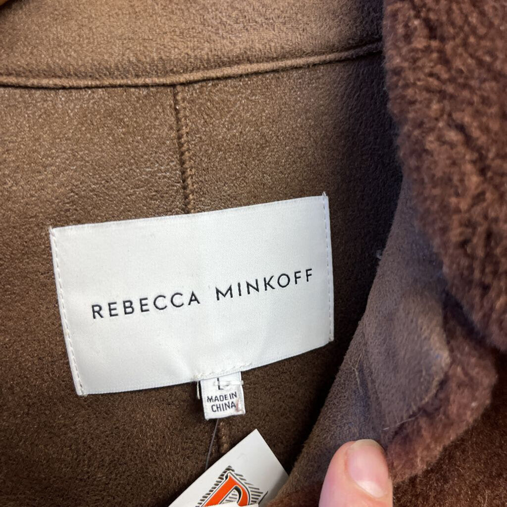 Rebecca Minkoff Long Faux Fur Trench Coat Brown Size Large