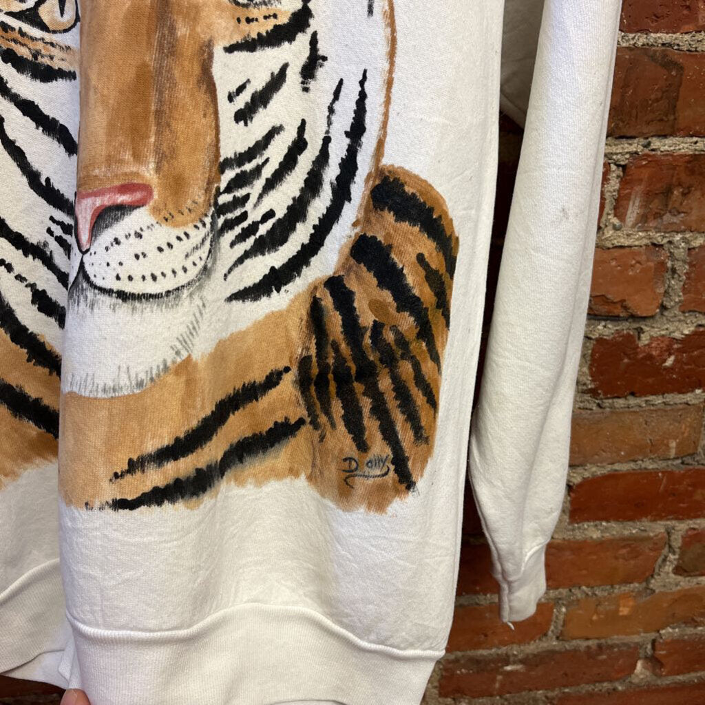 Vintage Fruit of The Loom Painted Tiger Crewneck Size Large