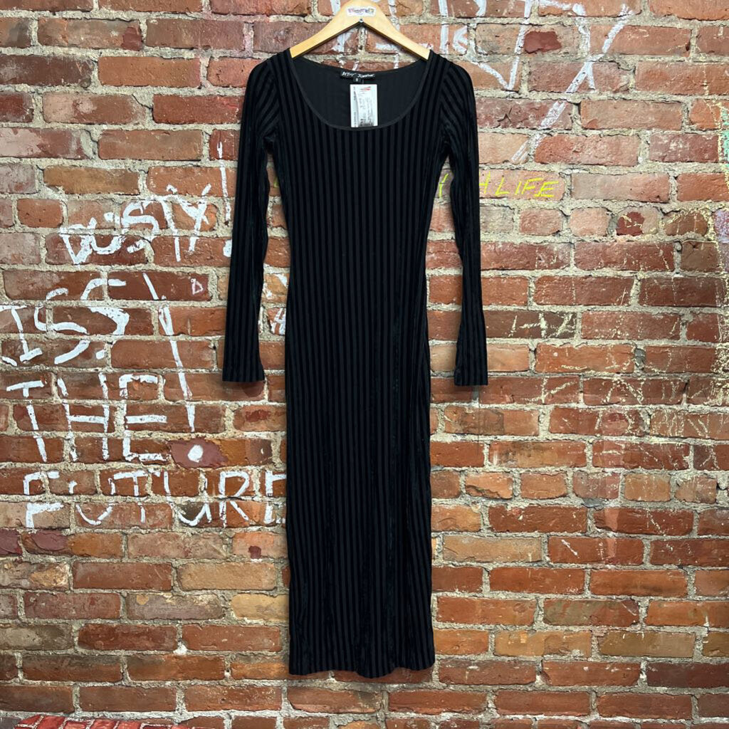 Vintage Betsey Johnson Black Striped Maxi Dress Size Small