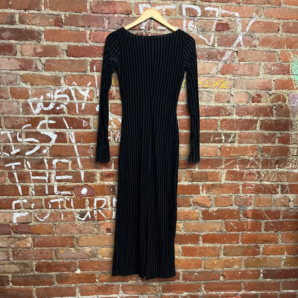 Vintage Betsey Johnson Black Striped Maxi Dress Size Small