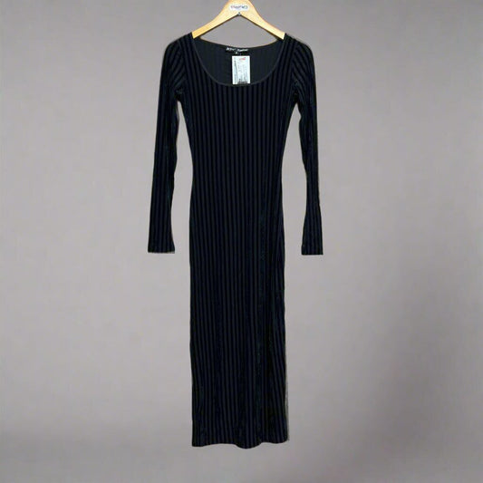 Vintage Betsey Johnson Black Striped Maxi Dress Size Small