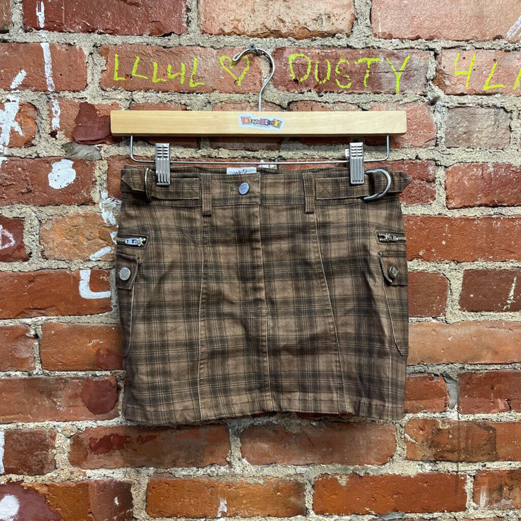 With Jean Mini Skirt Brown Plaid Size XS