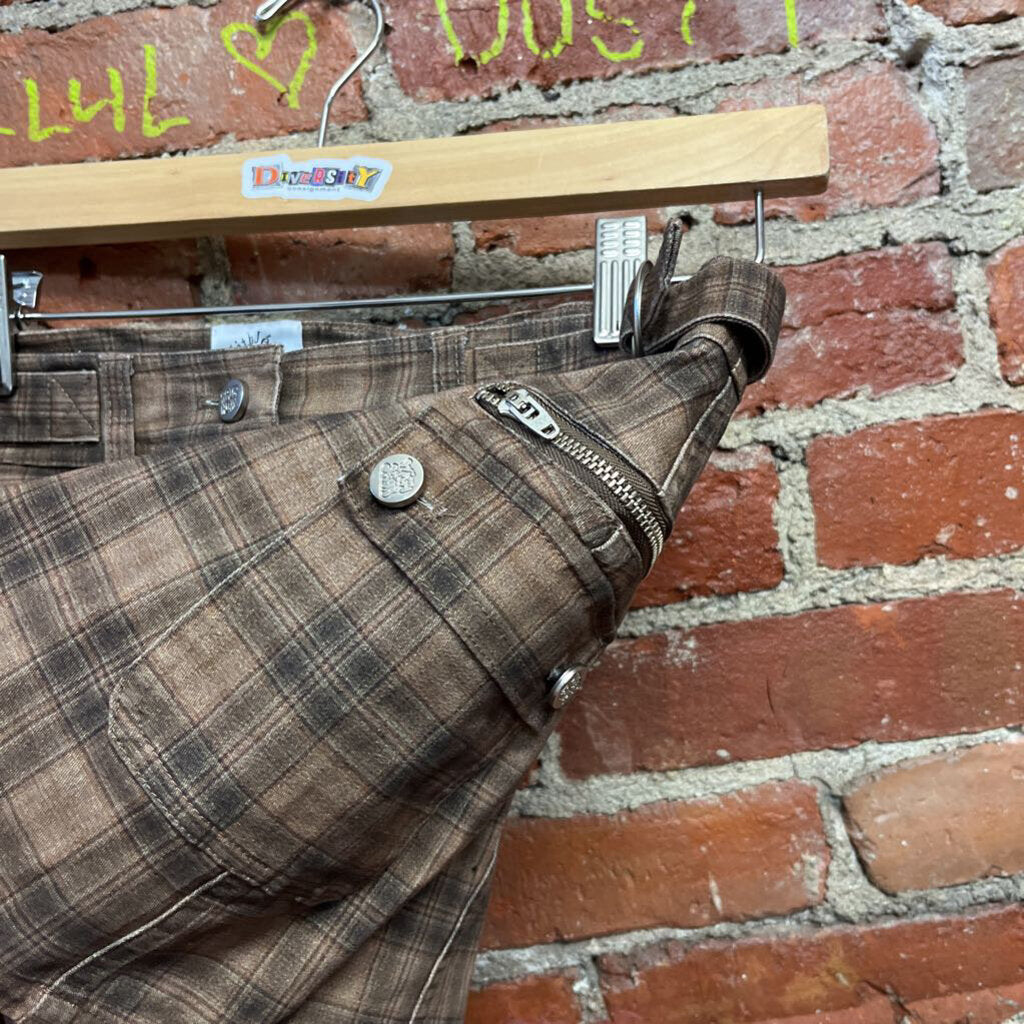 With Jean Mini Skirt Brown Plaid Size XS