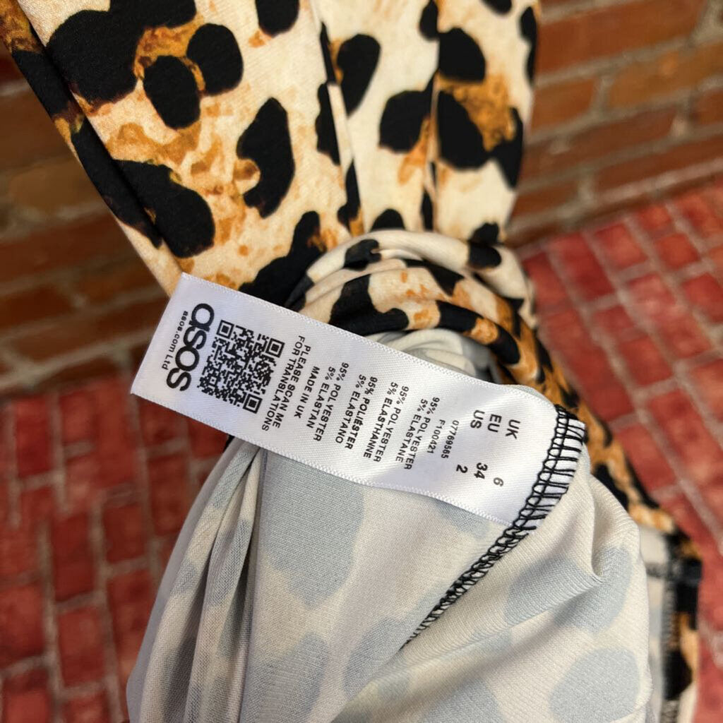 Asos Cheetah Pattern Midi Dress Size 2