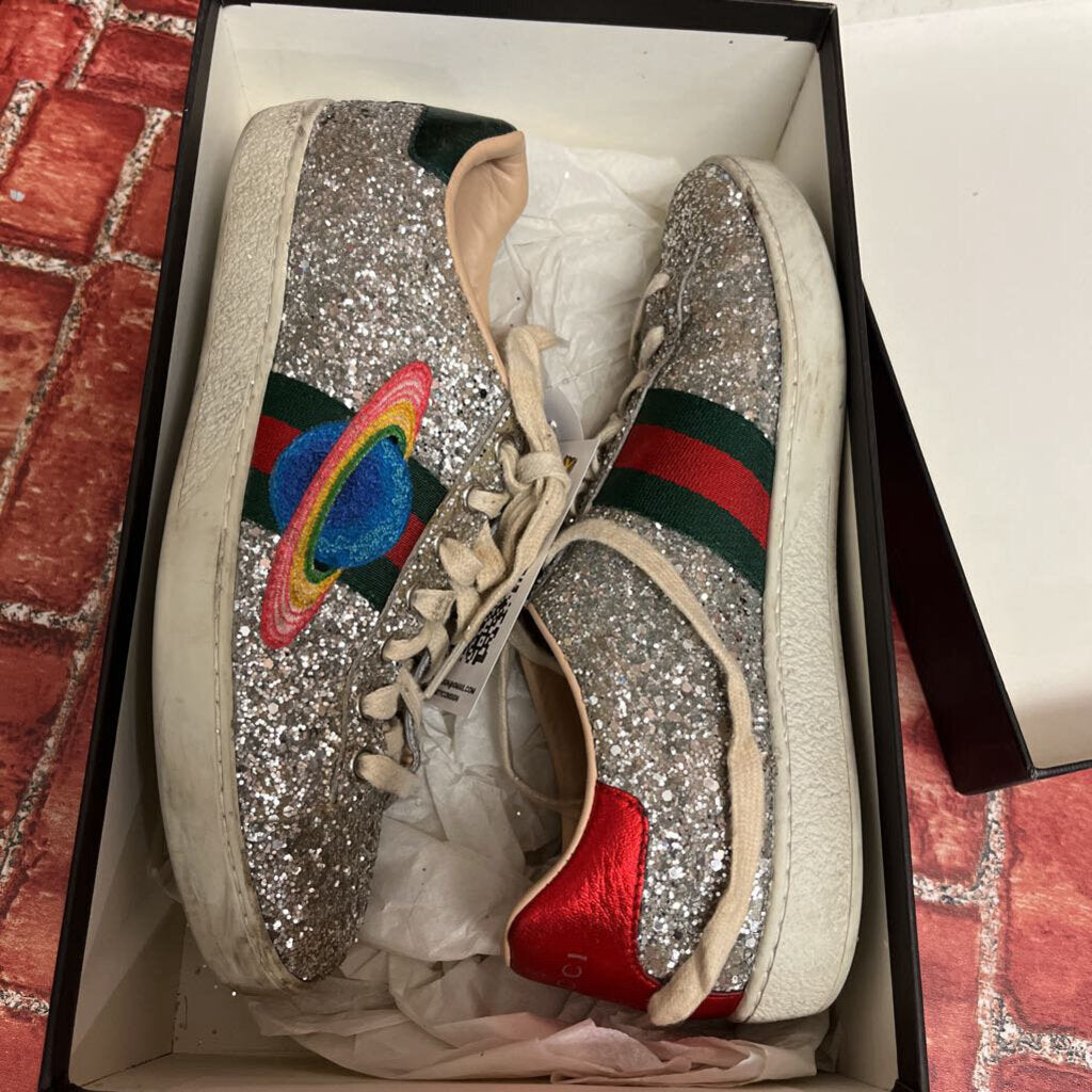 Gucci Glitter Saturn Sneakers Silver Size 37.5 (7L)