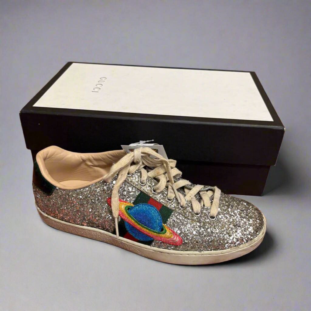 Gucci Glitter Saturn Sneakers Silver Size 37.5 (7L)