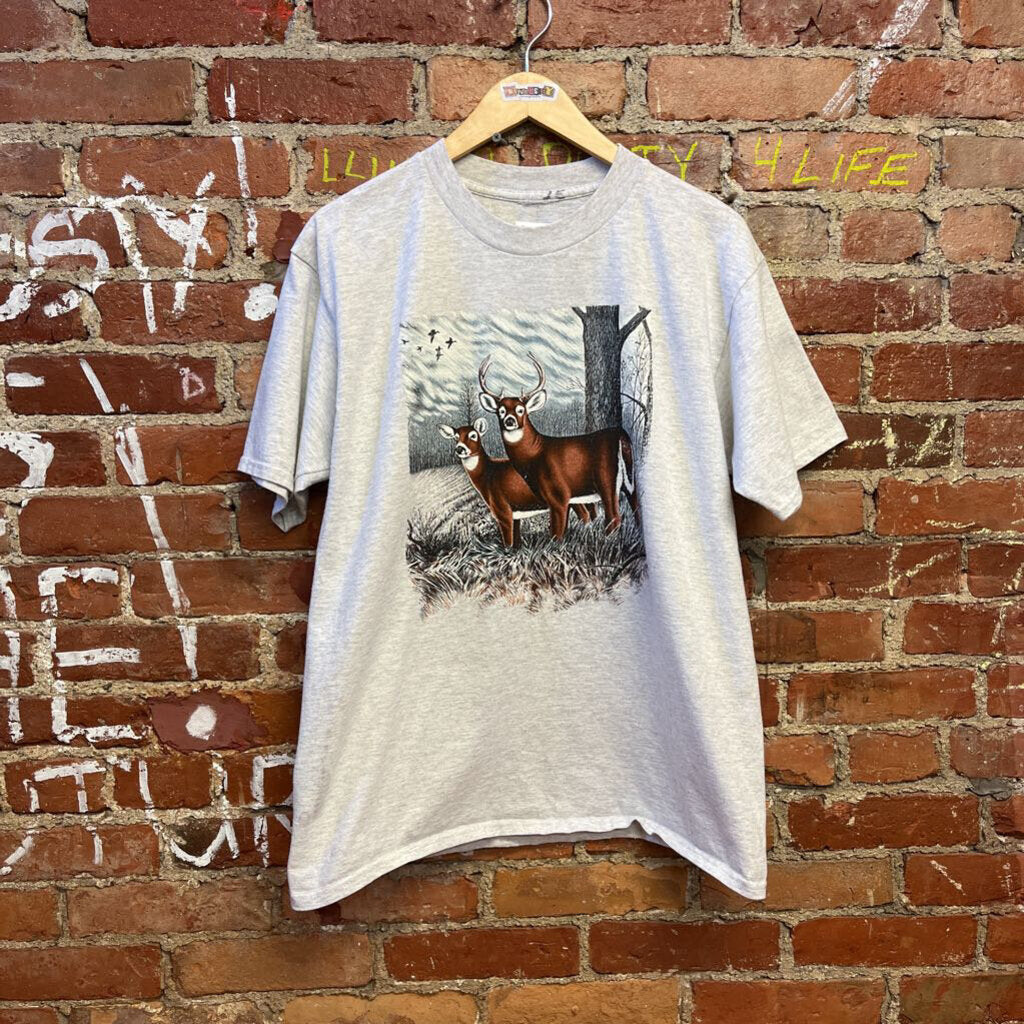 Vintage Deer Graphic Tee Grey Size L