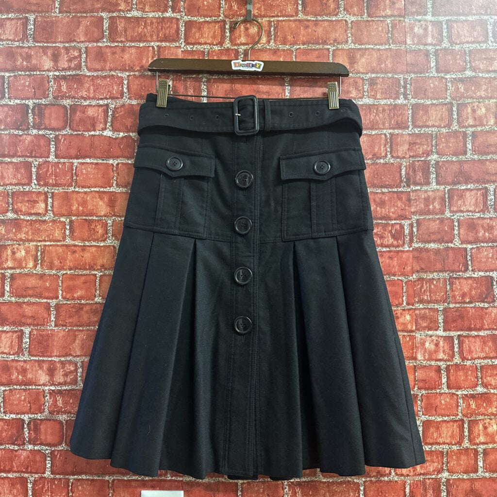 Burberry Pleated Midi Skirt Black Wool Size 4