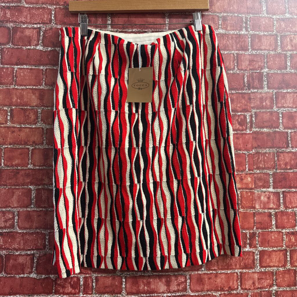 NWT Tocca Abstract Midi Skirt Red black Size 12