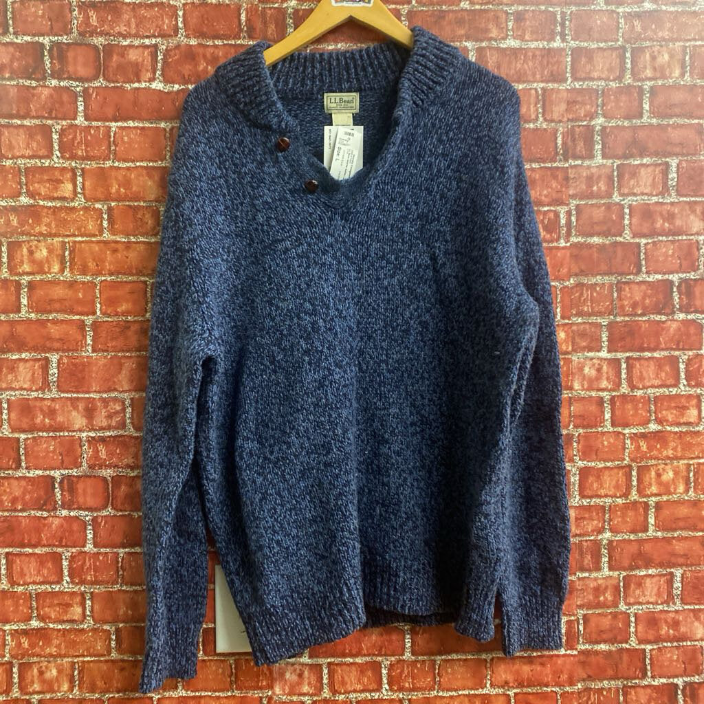 LL Bean Quarter button Lambs Wool Sweater blue size L