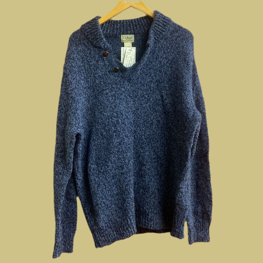 LL Bean Quarter button Lambs Wool Sweater blue size L