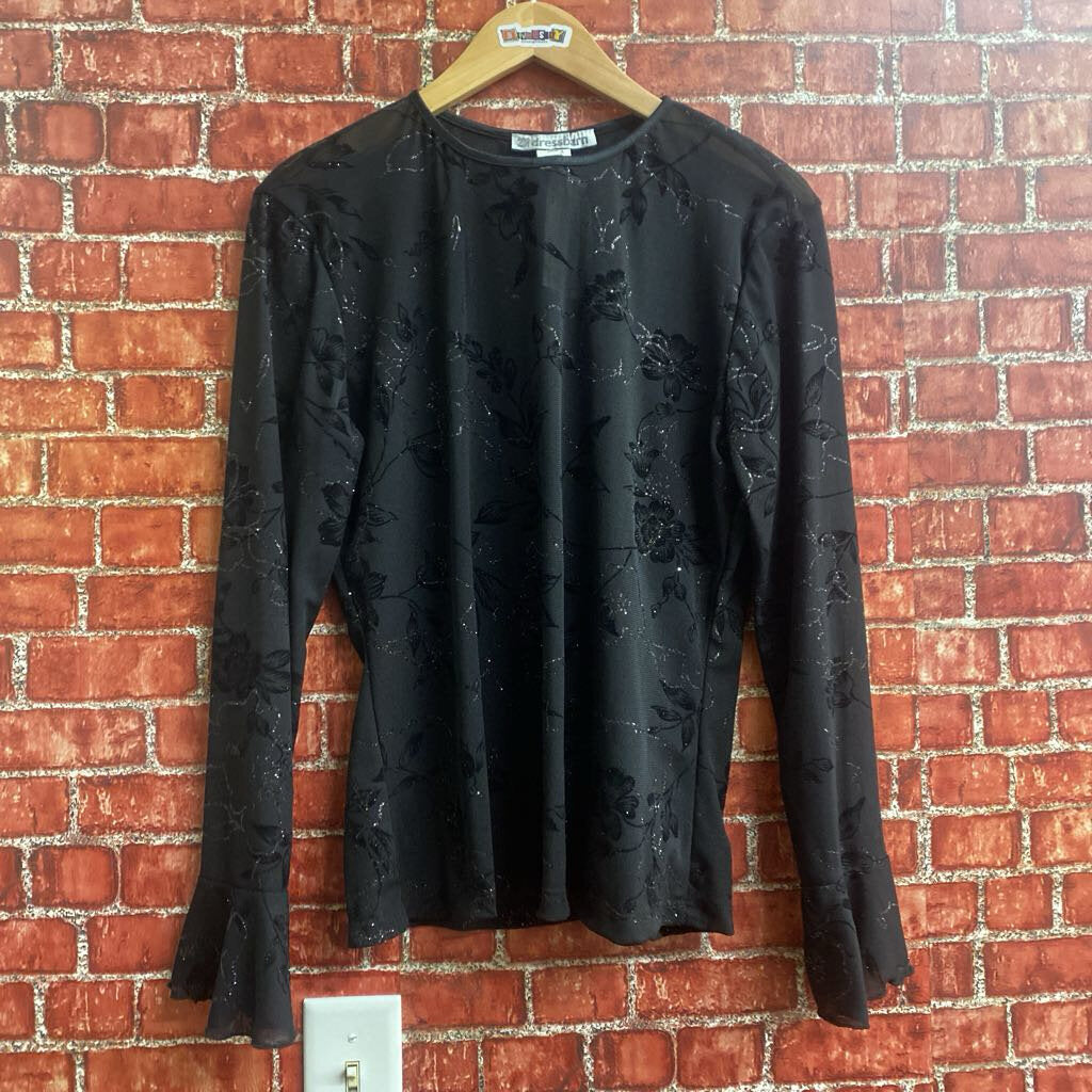 Dressbarn Sheer Long Sleeve Top Black Size S