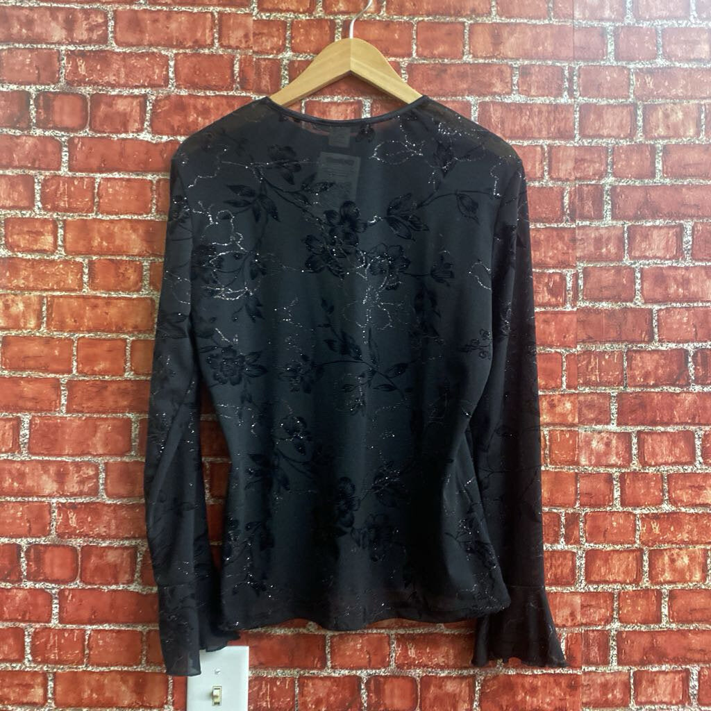 Dressbarn Sheer Long Sleeve Top Black Size S