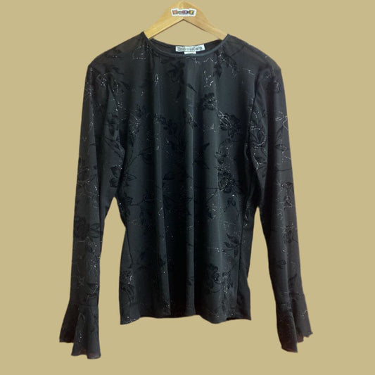 Dressbarn Sheer Long Sleeve Top Black Size S