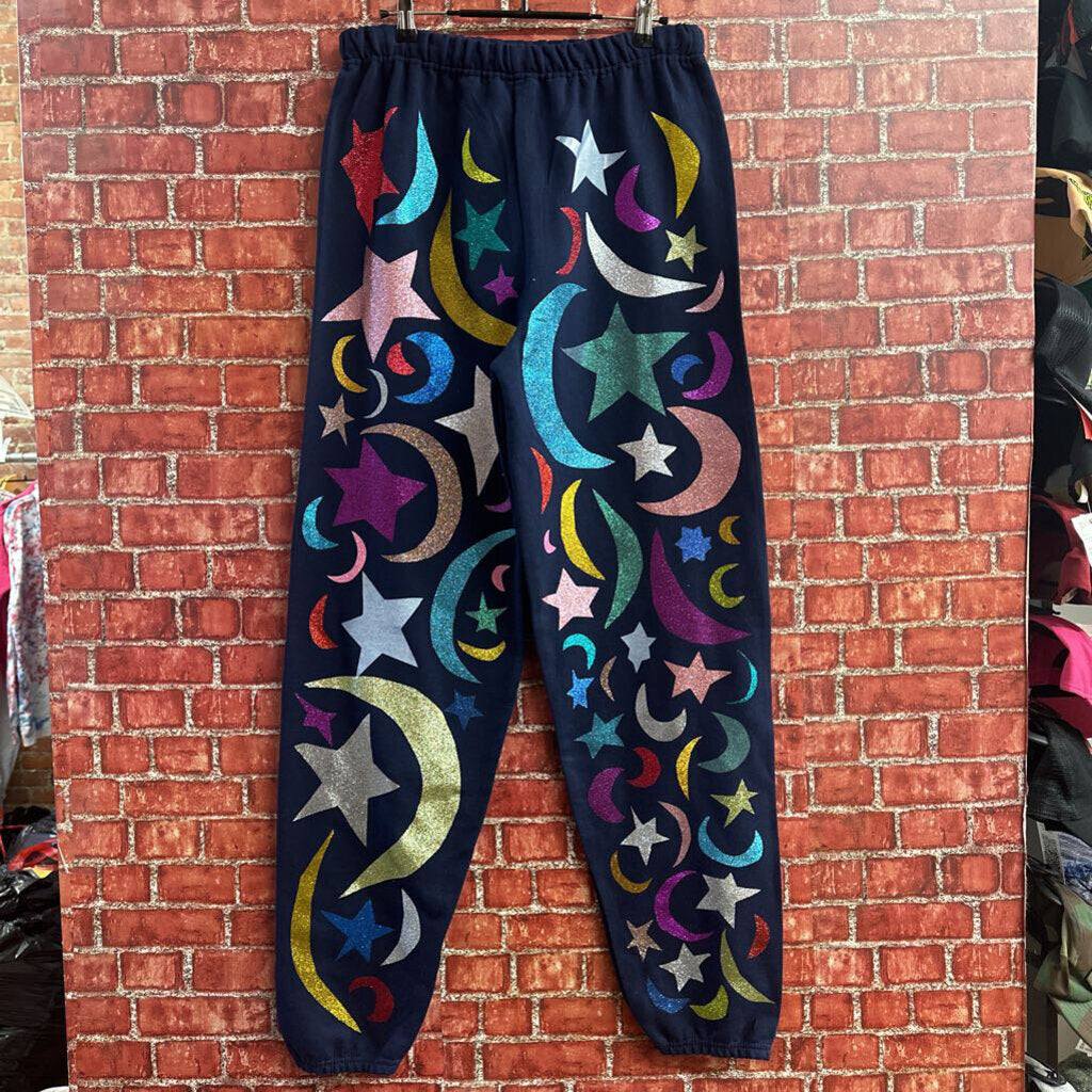 Local Art Star Moon Glitter Sweatpants Blue Size M