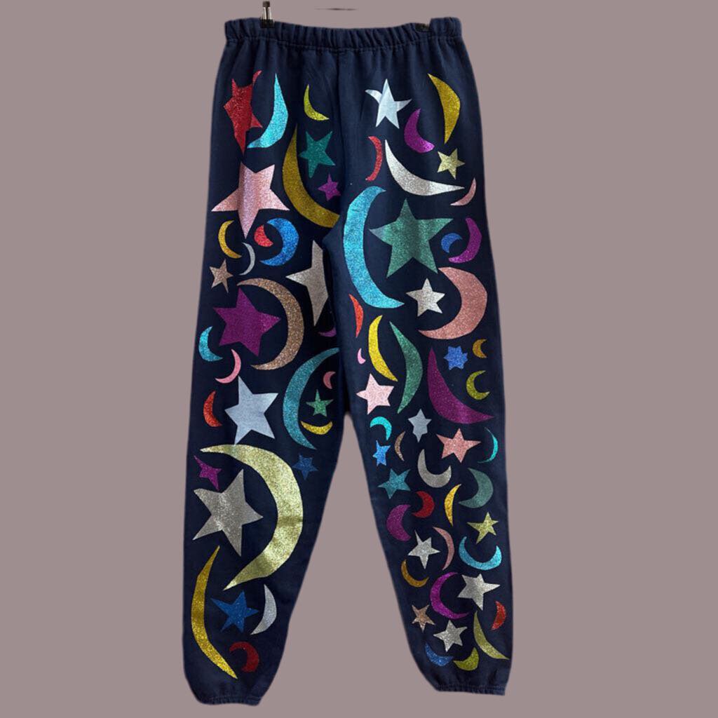 Local Art Star Moon Glitter Sweatpants Blue Size M