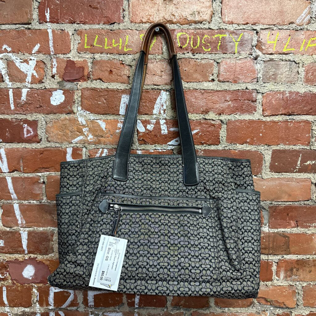 Vintage Coach Signature Monogram Tote Bag Grey CC