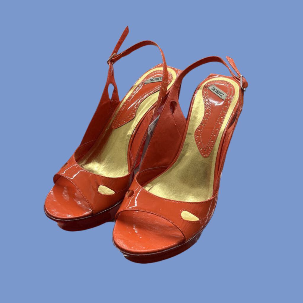 Schutz Orange Platform Slingback Heels Size 10L