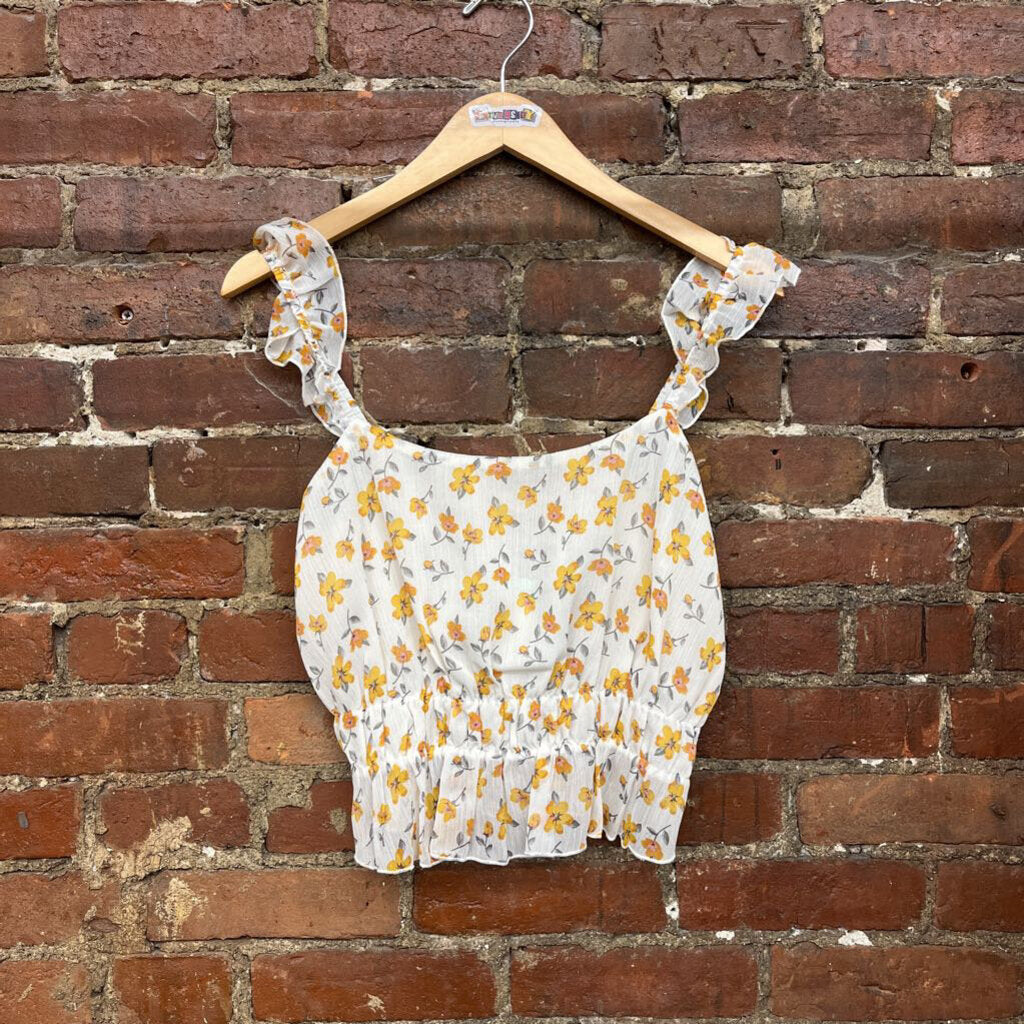 NWT Lush Floral Top Wht/Yellow S