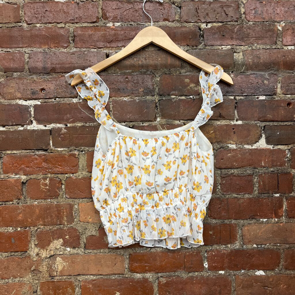 NWT Lush Floral Top Wht/Yellow S