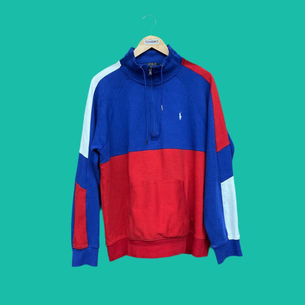 Polo RL Half Zip Crewneck ble/red L