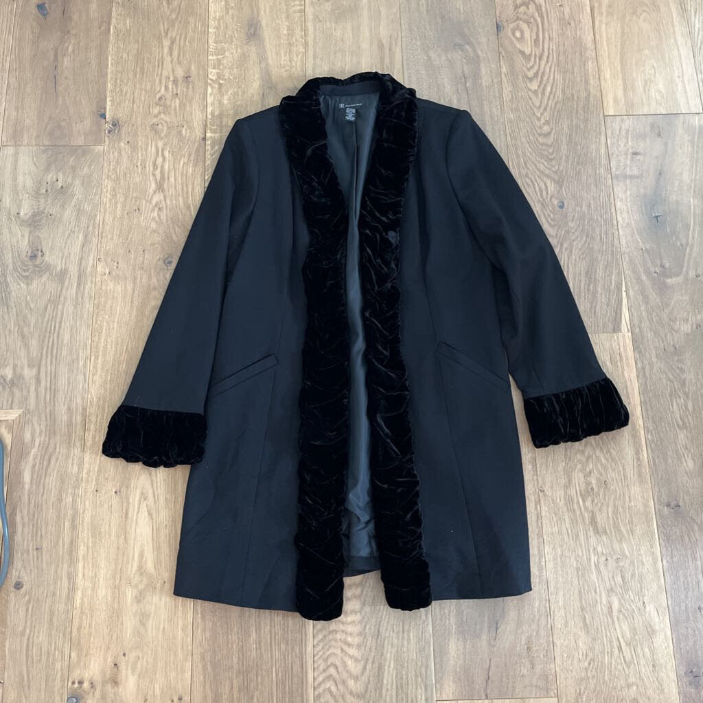 INC Wool Ruffle Trim Coat Black Size XL