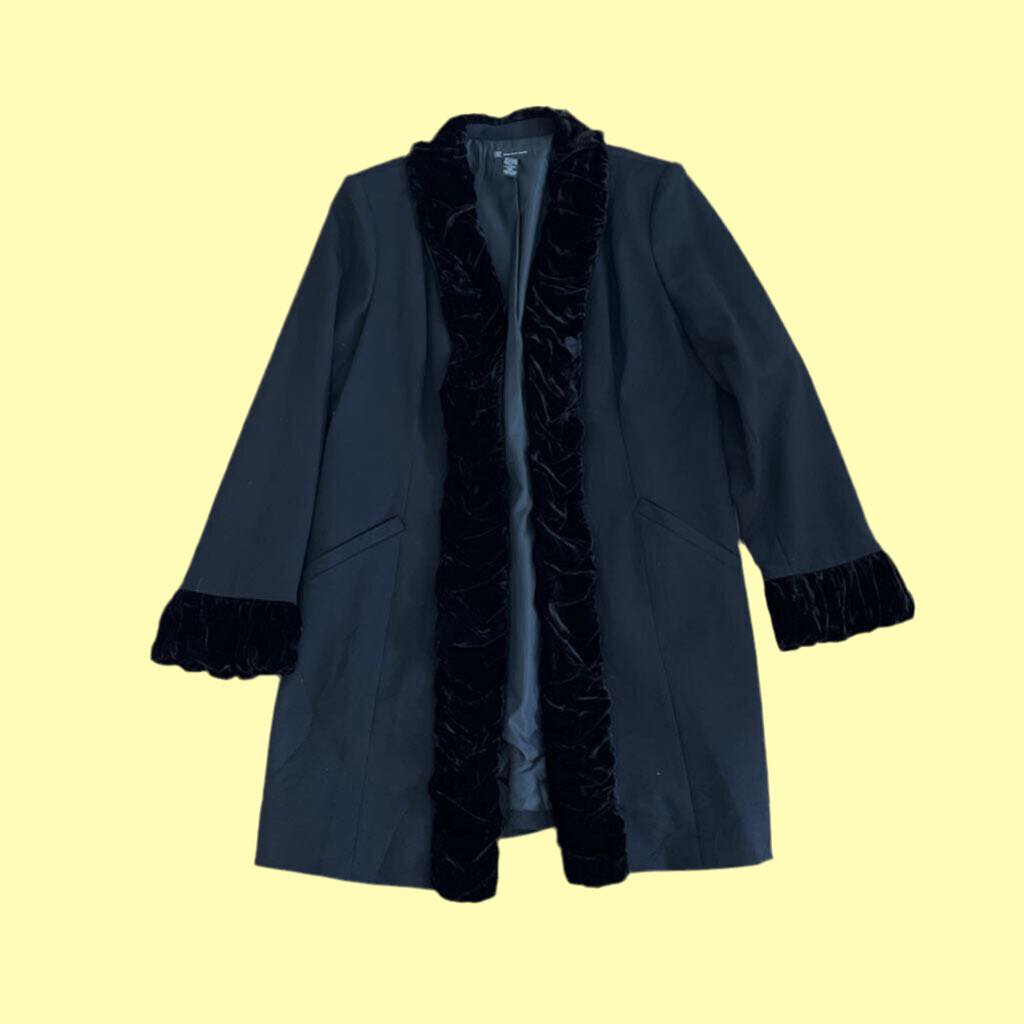 INC Wool Ruffle Trim Coat Black Size XL